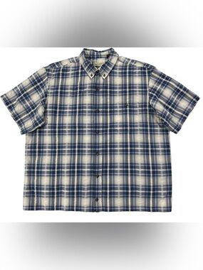 Hobbs Creek Plaid Button Down Shirt Mens XL Short Sleeve Blue Tan Casual